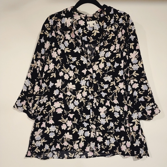 J. Jill Floral Button Front V-Neck Shirt 3/4 Sleeve Pastel Flower Print Rayon 2X - Picture 2 of 11